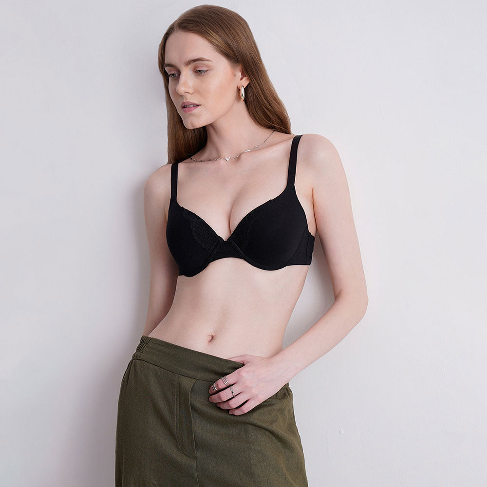 BASICS Lite Push Up Padded Wired Half Cup Everyday Wear Push-up Bra - Black
