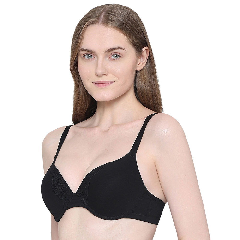 BASICS Lite Push Up Padded Wired Half Cup Everyday Wear Push-up Bra - Black