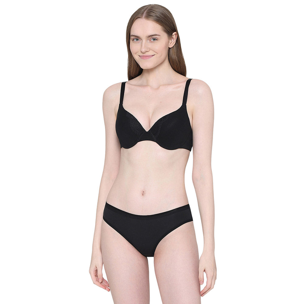 BASICS Lite Push Up Padded Wired Half Cup Everyday Wear Push-up Bra - Black