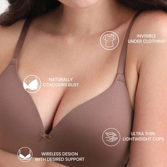 BASICS Zoe Padded Non-wired 3/4th Cup Everyday Wear Comfort Fit T-shirt Bra - Brown