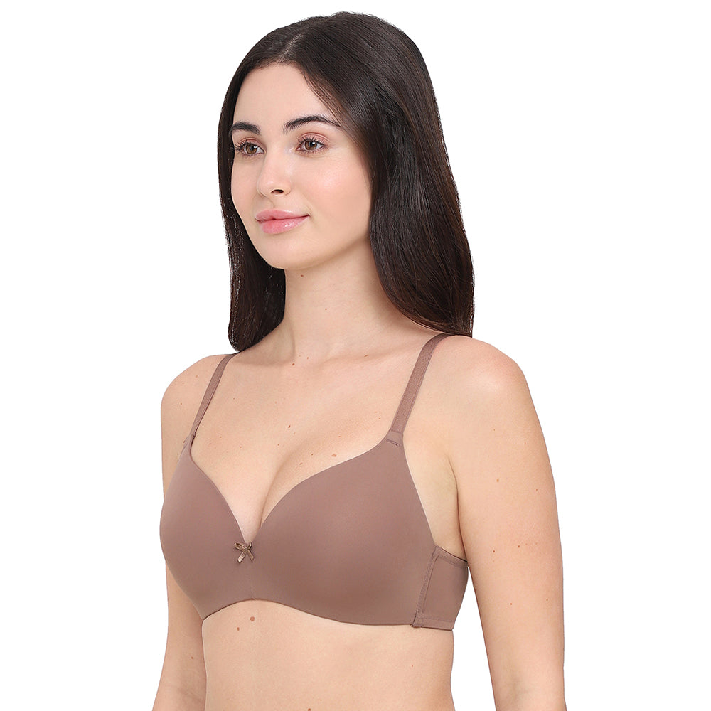 BASICS Zoe Padded Non-wired 3/4th Cup Everyday Wear Comfort Fit T-shirt Bra - Brown