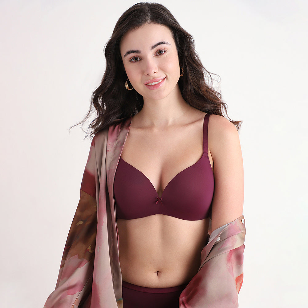 BASICS Zoe Padded Non-wired 3/4th Cup Everyday Wear Comfort Fit T-shirt Bra - Wine