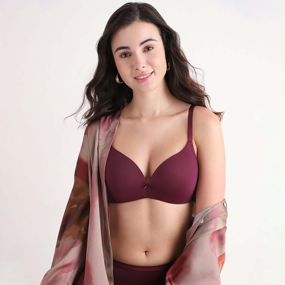 BASICS Zoe Padded Non-wired 3/4th Cup Everyday Wear Comfort Fit T-shirt Bra - Wine