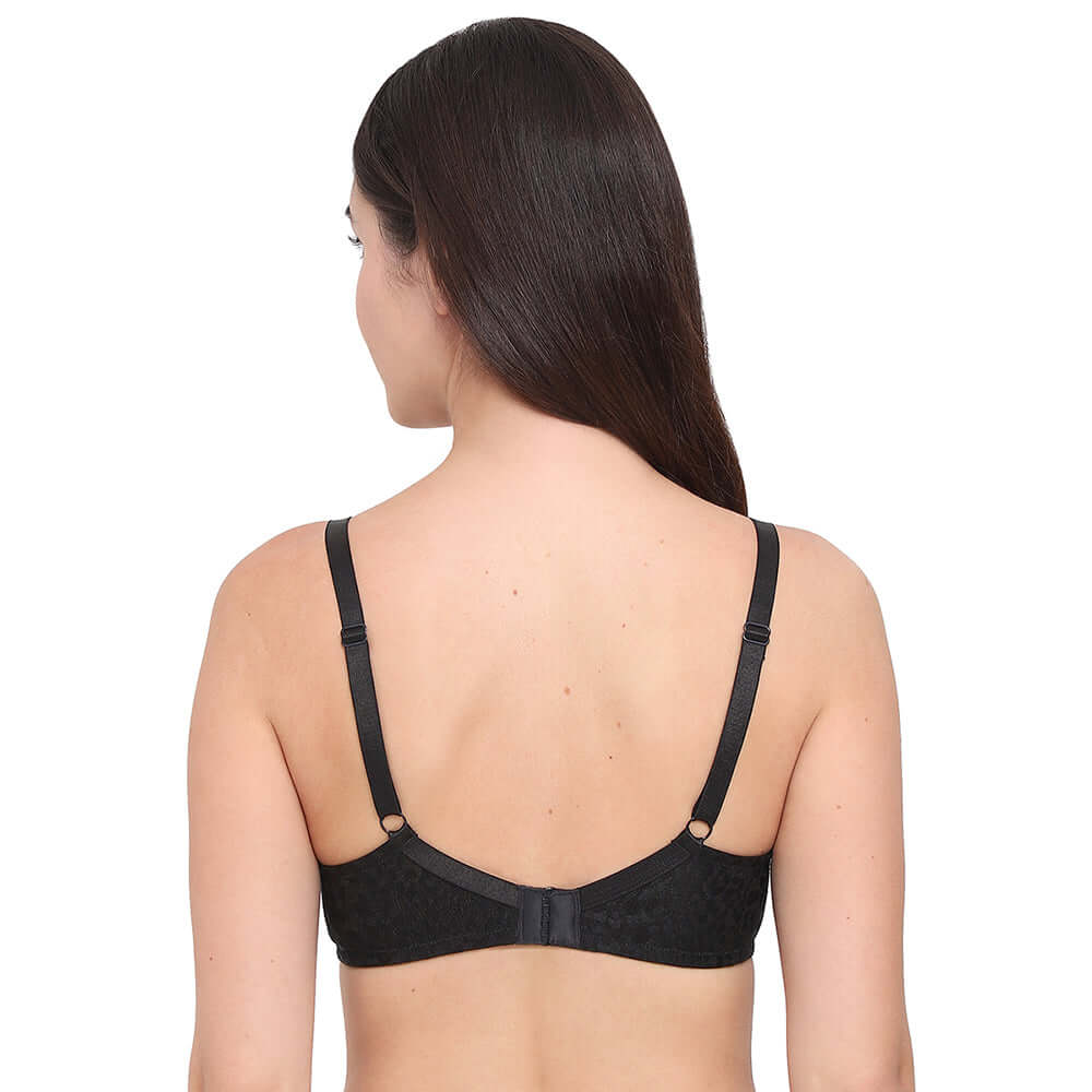 BASICS Bliss Padded Non-wired 3/4th Cup Everyday Wear Lace T-shirt Bra - Black
