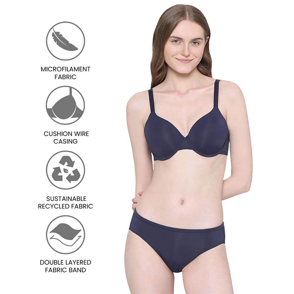 Everyday Elegance Padded Wired Full Cup Everyday Wear Smooth Finish T-Shirt Bra - Dark Blue
