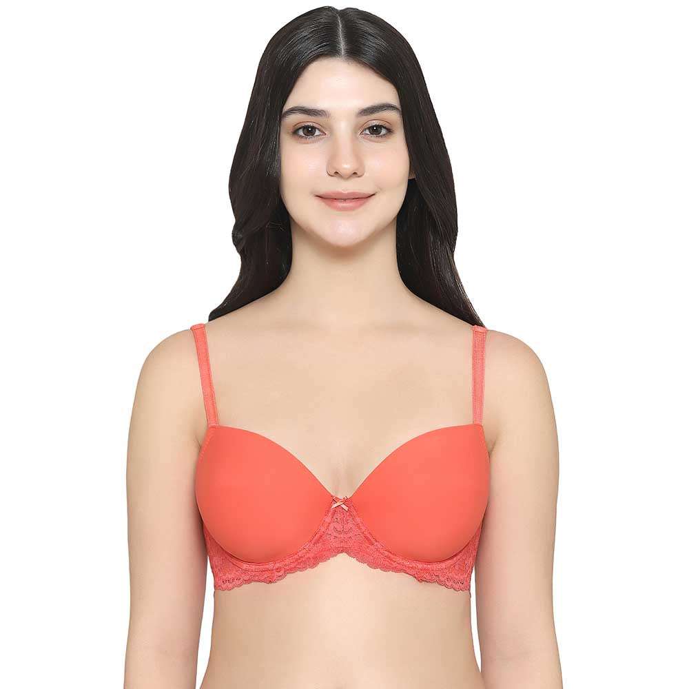 Buy Padded Underwired Demi Cup Bra in White - Lace Online India