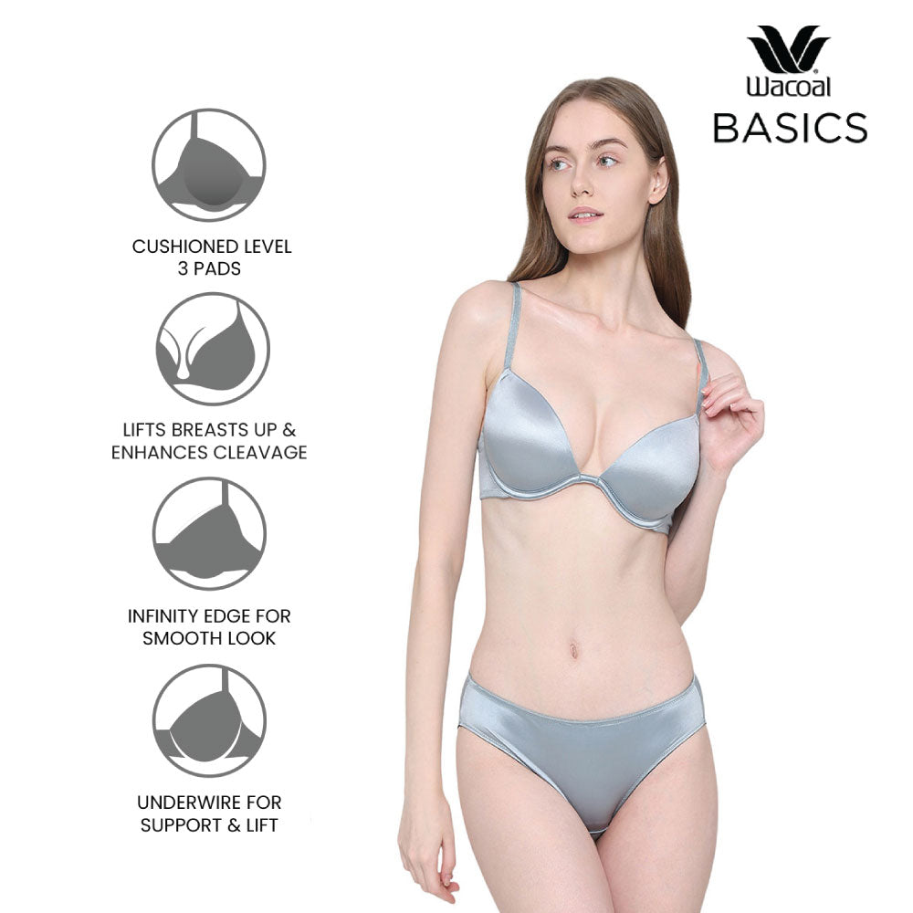 Playful Love Padded Wired Demi Cup Plunge Neck  Party Wear Level 3 Push-up Bra - Blue