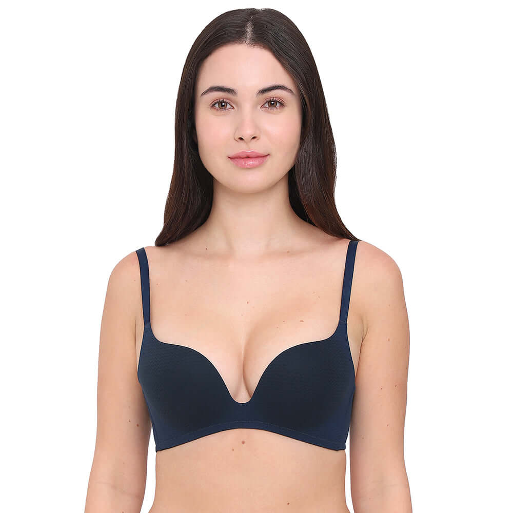 Women’s Dreamy Curve Padded Non-wired 3/4th Cup Everyday Wear Push-up Bra-Dark Blue