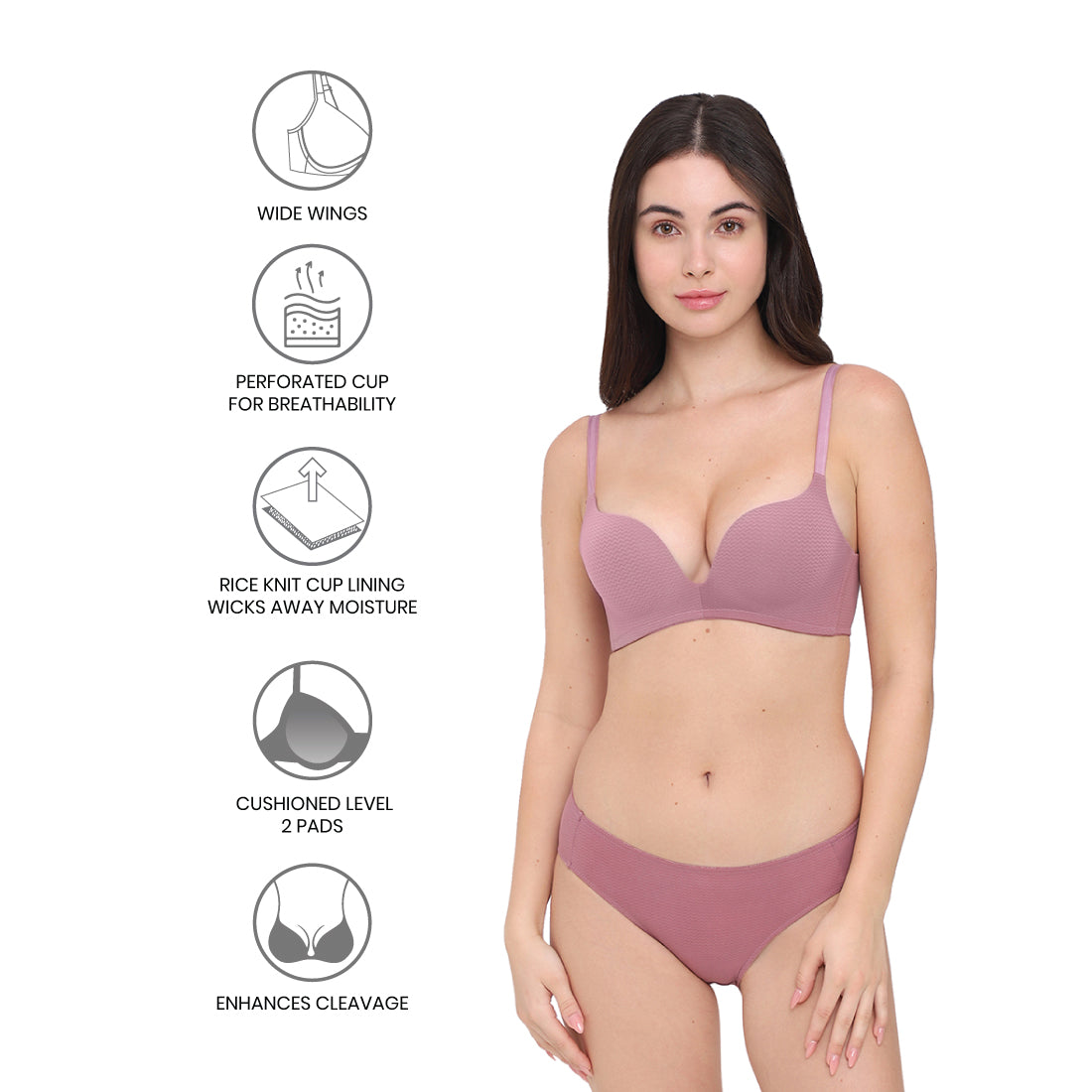 Women’s-Dreamy-Curve- Padded Non-wired 3/4th-Cup Everyday wear Push-up-Bra-Pink