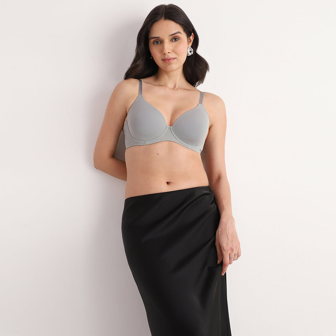 Cool Comfort Padded Wired Full Cup Everyday Wear T-shirt Bra -Grey