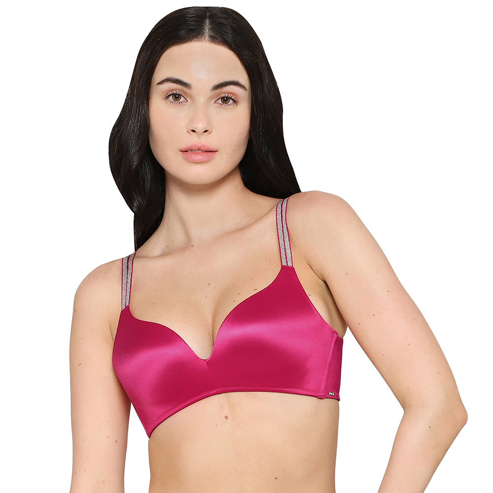 Wacoal Women’s Stellar Padded Non-wired 3/4th Cup Shimmer Straps Party Wear T-shirt Bra-Red