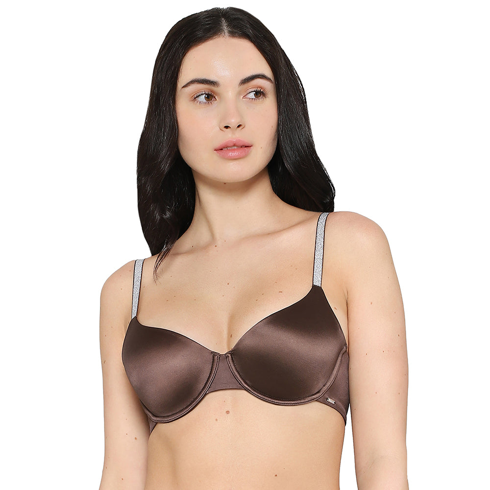 Wacoal Women’s Stellar Padded Wired 3/4th Cup Shimmer Straps  Party Wear T-shirt Bra-Brown
