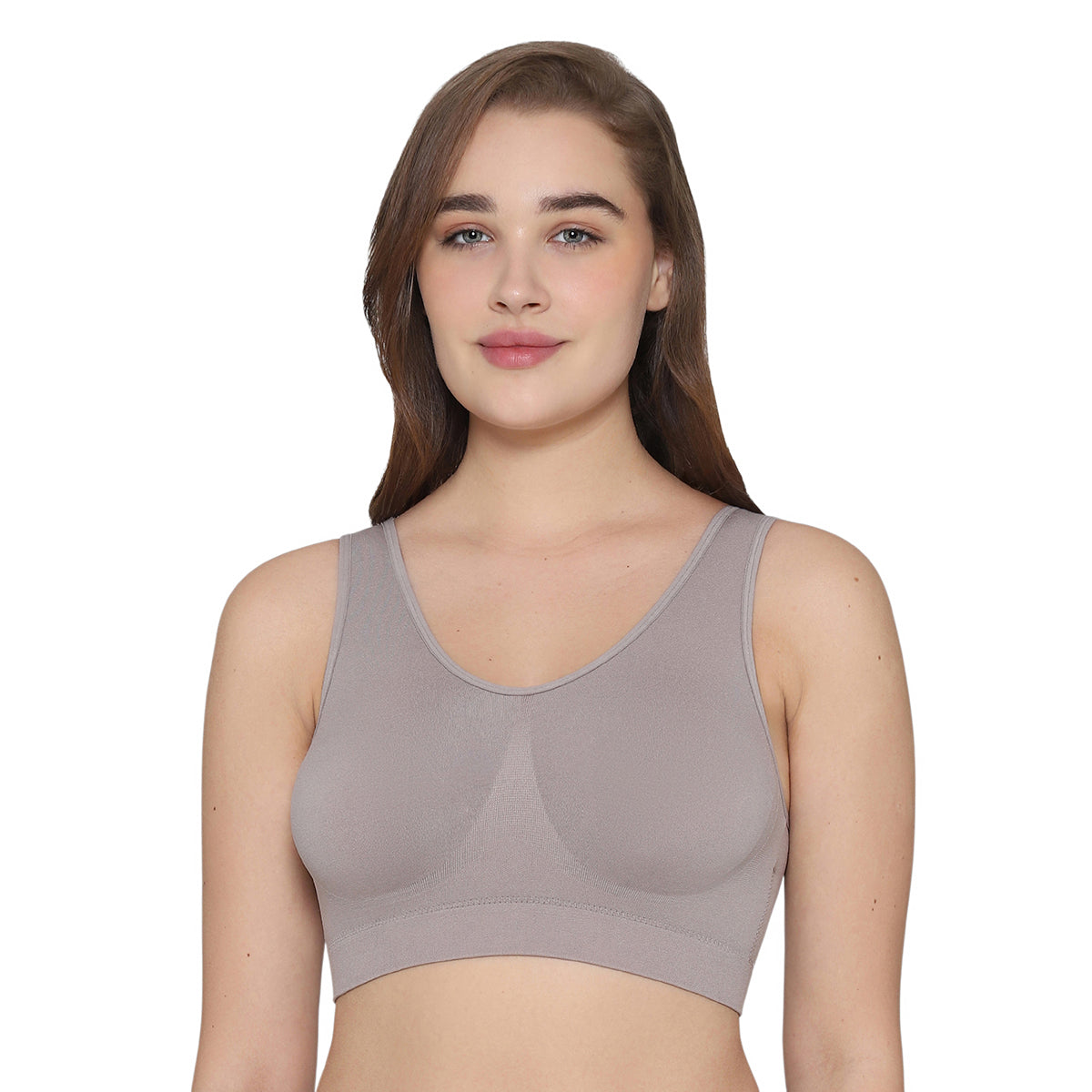 BASICS Firm Fit Padded Non-wired Full Cup Everyday Wear Seamless Slip-on Bralette-Brown