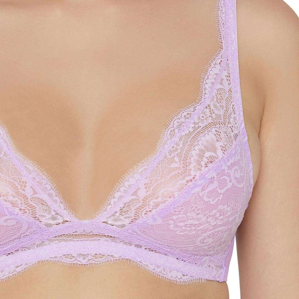 Essential Lace Non Padded Non Wired 3/4th cup Bridal Wear Lace Bralette - Lavender