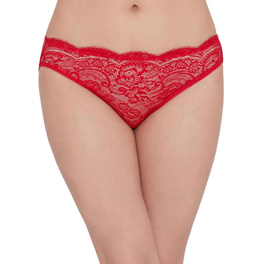 Buy Essential Lace Low Waist Low Coverage Bridal Wear Lace Bikini Panty -  Red Online