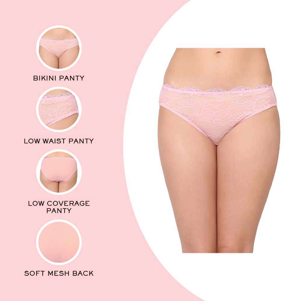 Essential Lace Low Waist Low Coverage Bridal Wear Lace Bikini Panty - Light Pink