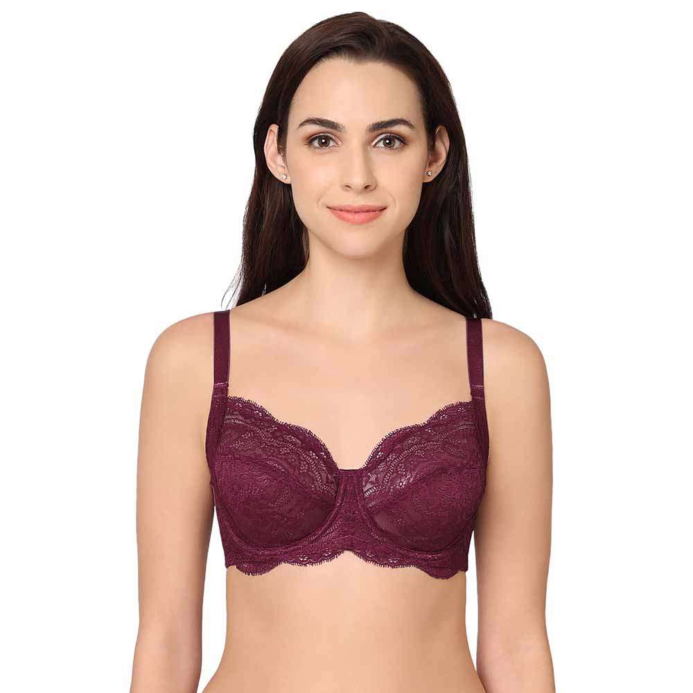 Essential Lace Non Padded Wired Full Cup Bridal Wear Lace Bra Full Support  Bra - Purple
