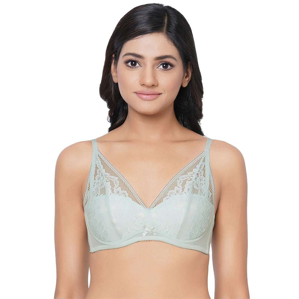 Evy Lace Padded Wired 3/4th Coverage Lacy Bra - Green