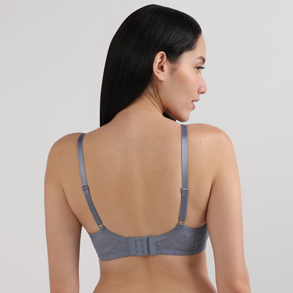 Emma Lace Padded Non-wired 3/4th Cup Bridal Wear Medium coverage Lace Bra-Grey