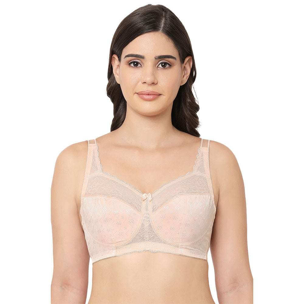 Classic Non Padded Non Wired Full Coverage Plus Size Everyday Comfort Bra - Beige