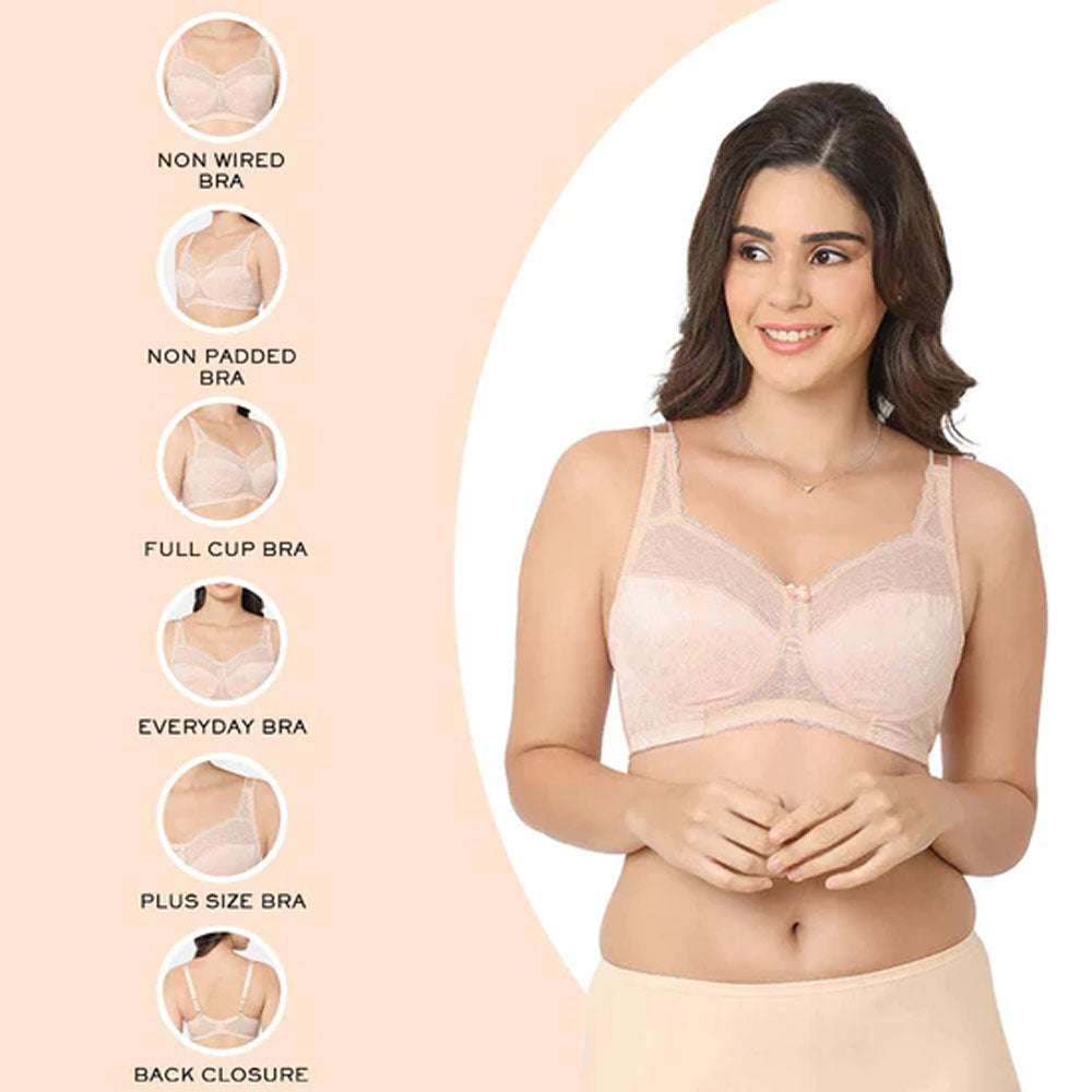 Classic Non Padded Non Wired Full Coverage Plus Size Everyday Comfort Bra - Beige