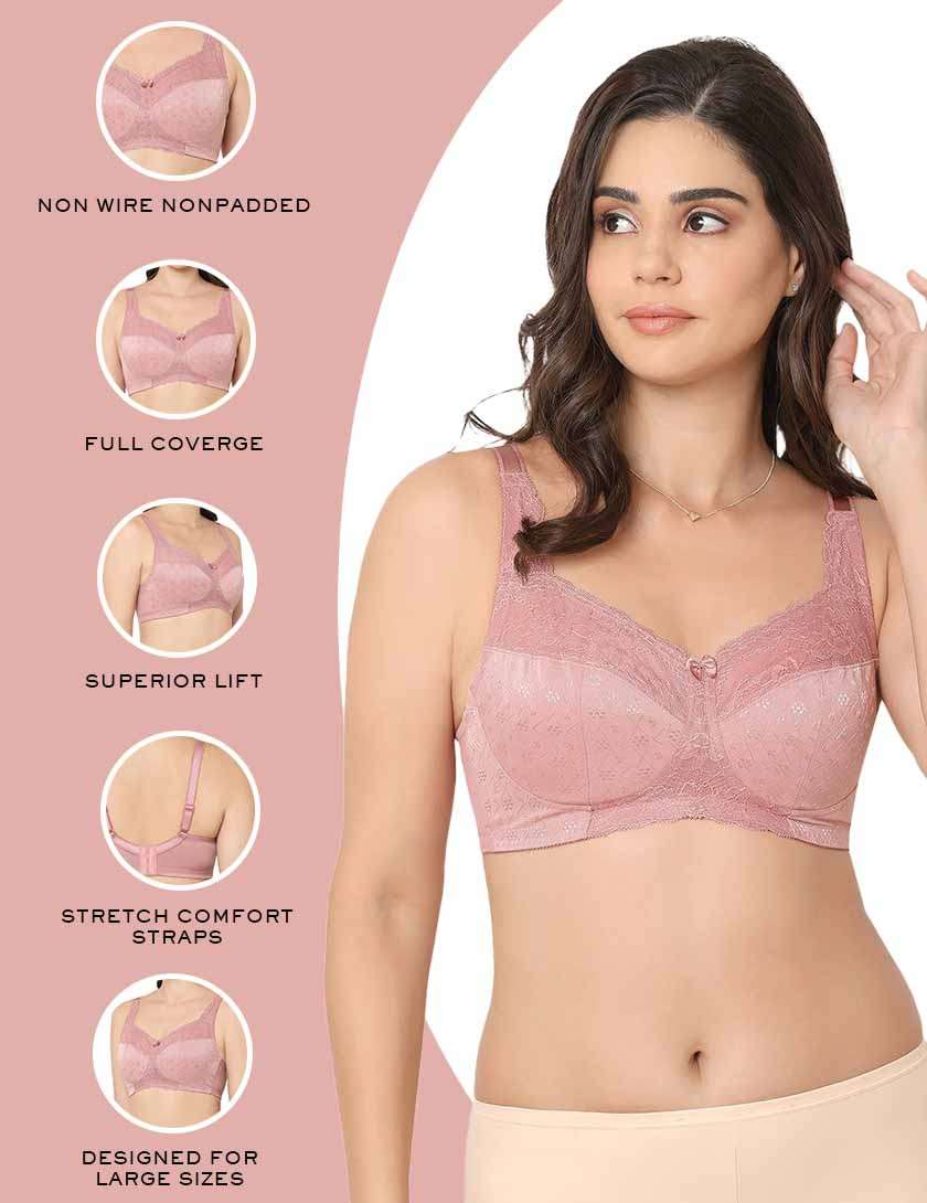Classic Non Padded Non Wired Full Coverage Plus Size Everyday Comfort Bra - Pink