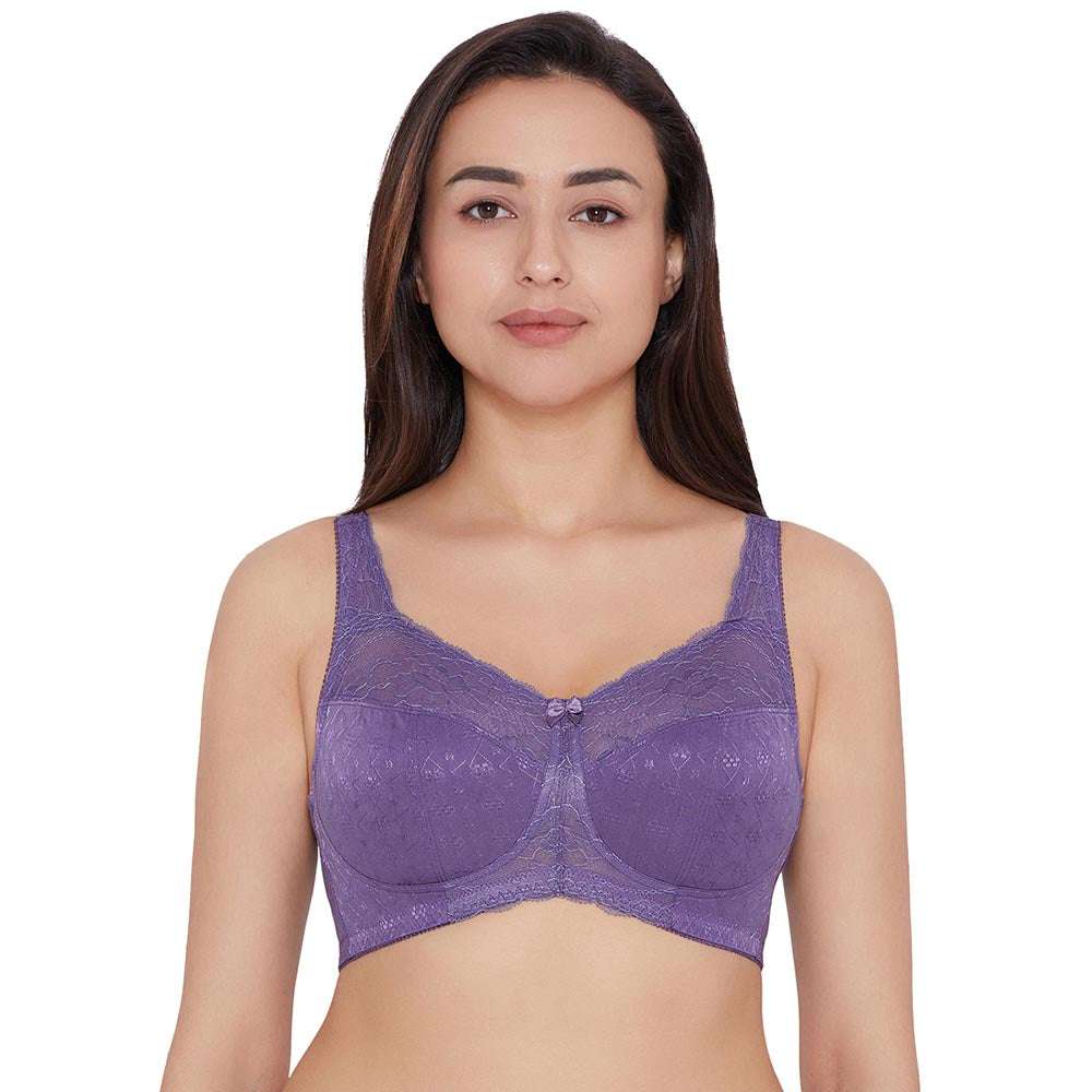Classic Non Padded Non Wired Full Coverage Plus Size Everyday Comfort Bra - Purple