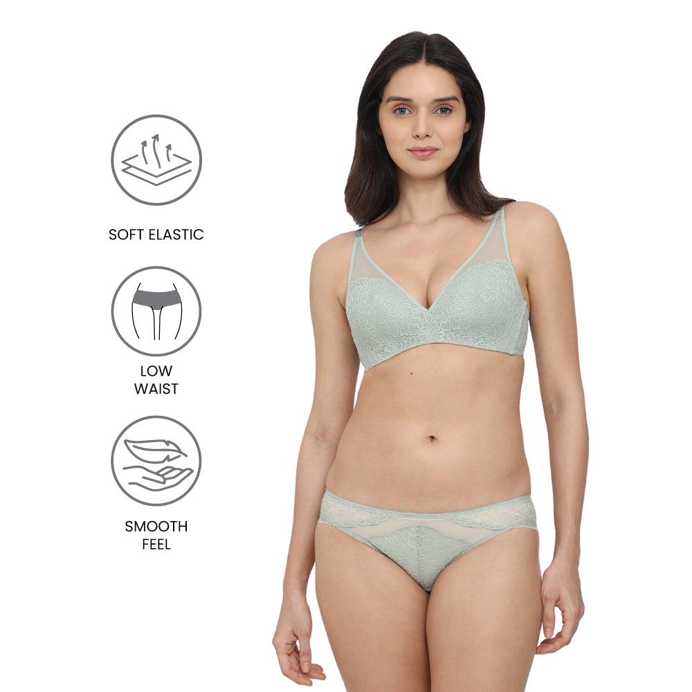Emma Lace Low Waist Medium Coverage Bridal Wear Lace Bikini Panty - Green