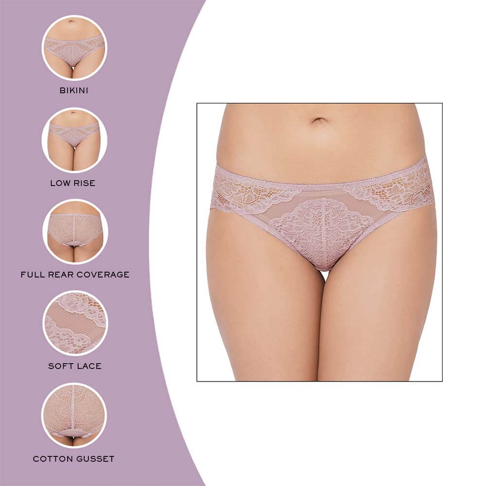 Emma Lace Low Waist Medium Coverage Bridal Wear Lace Bikini Panty - Light Purple