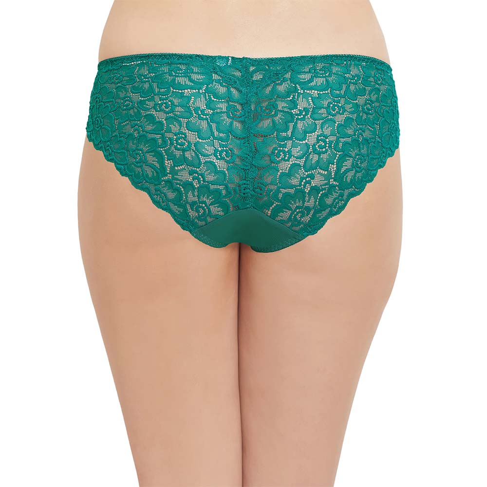 Plush Desire Low Waist Medium Coverage Bridal Wear Lace Bikini Panty - Green