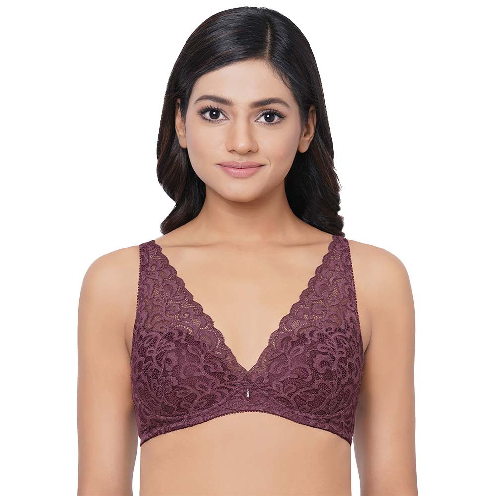 Buy Mystique Padded Non-wired 3/4th Cup Bridal Wear Medium coverage Lace  Push Up Bra - Purple Online
