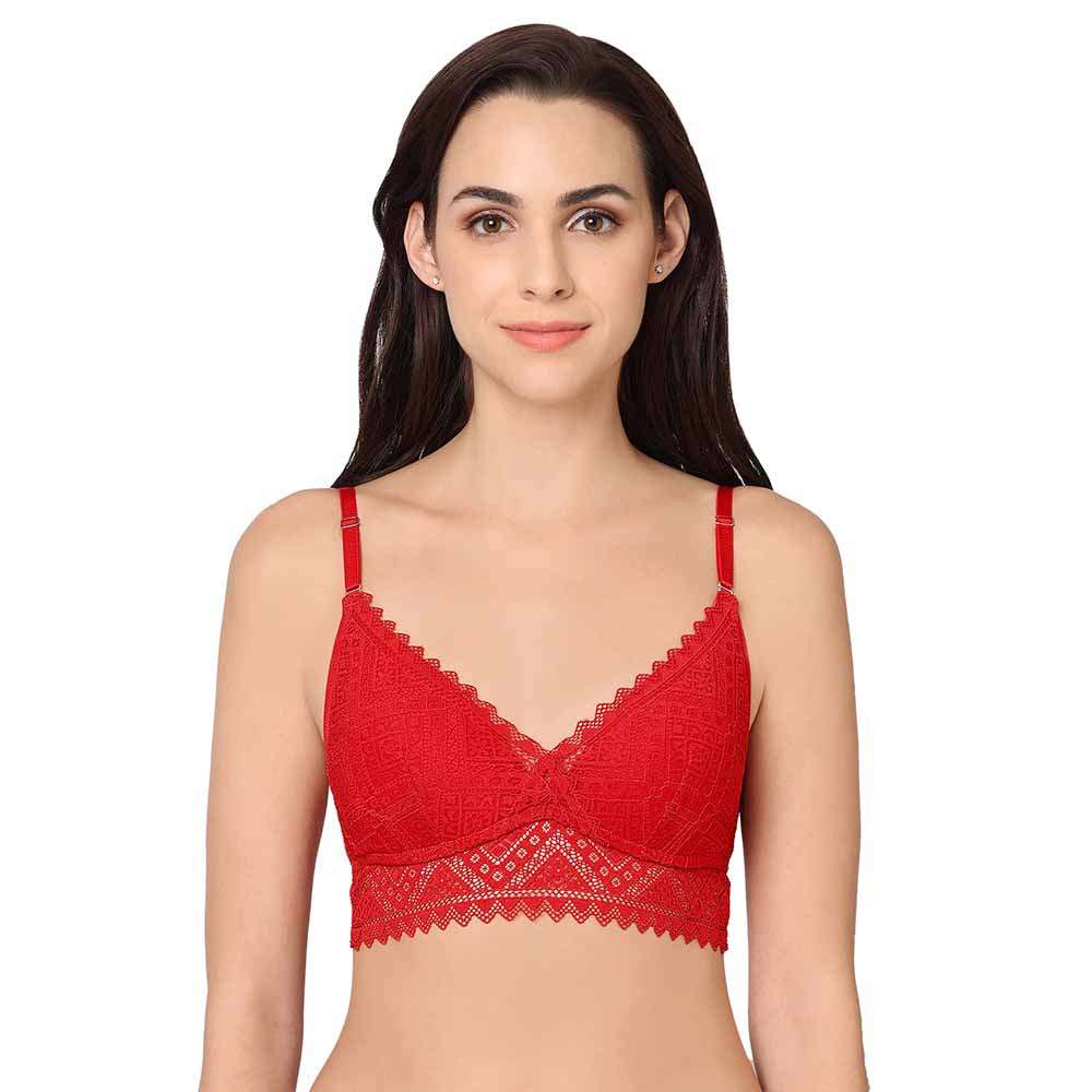 Gaia Collection Padded Non-Wired 3/4th Coverage Lacy Bralette Bra - Red