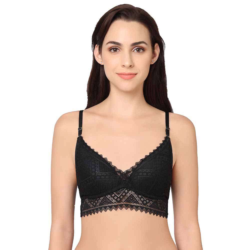Buy Gaia Collection Padded Non-Wired 3/4th Coverage Lacy Bralette Bra -  Black Online