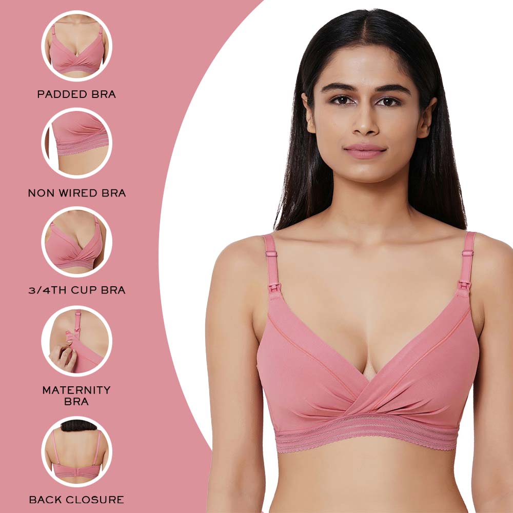 La Vigne Padded Non-Wired 3/4th Cup Medium coverage Maternity Bra - Pink