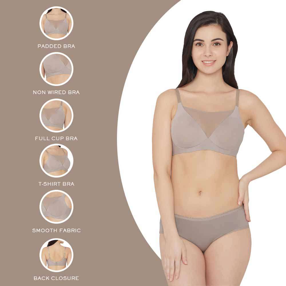 Lively Padded Non-Wired Full Cup Everyday Wear Full coverage T-Shirt Bra - Grey