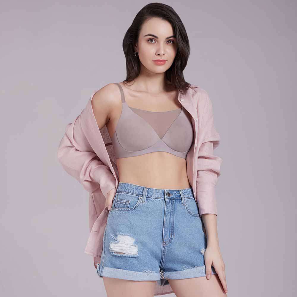 Lively Padded Non-Wired Full Cup Everyday Wear Full coverage T-Shirt Bra - Grey