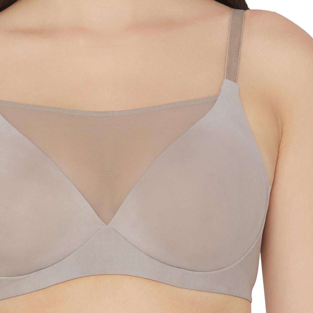 Lively Padded Non-Wired Full Cup Everyday Wear Full coverage T-Shirt Bra - Grey