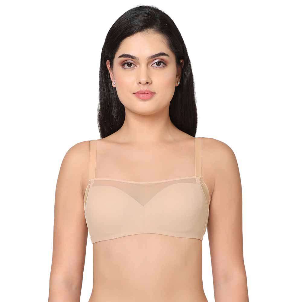 Contour Padded Wired 3/4th Cup Full Coverage Mesh Fashion Bra - Beige