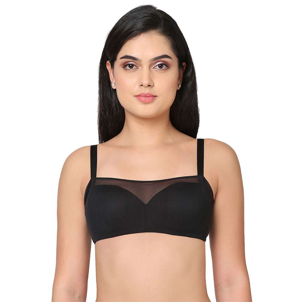Contour Padded Wired 3/4th Coverage Mesh Fashion Bra - Black