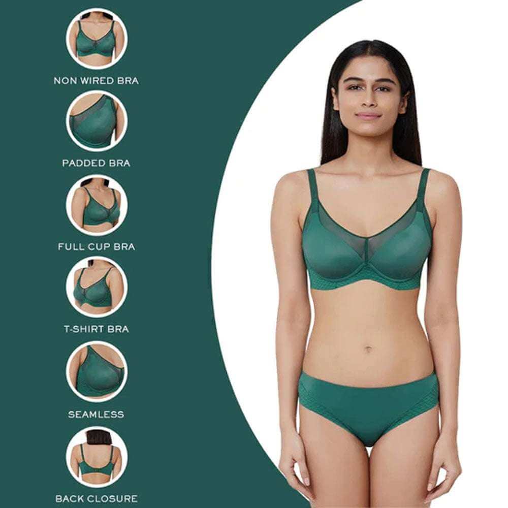 Franca Padded Non-wired Full Cup Everyday Wear Full coverage T-Shirt Bra - Green