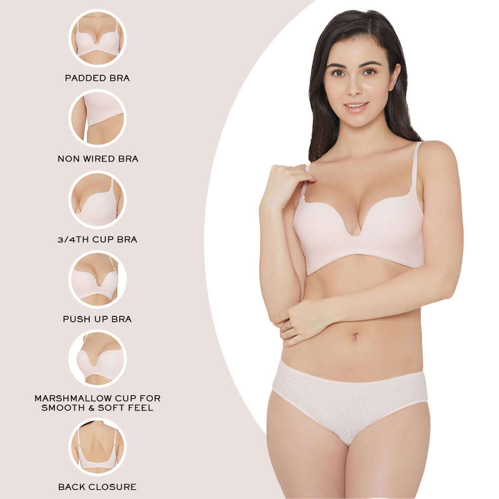 Ecozen Padded Non-wired 3/4th Cup Everyday Wear Push-up Bra - Light Pink
