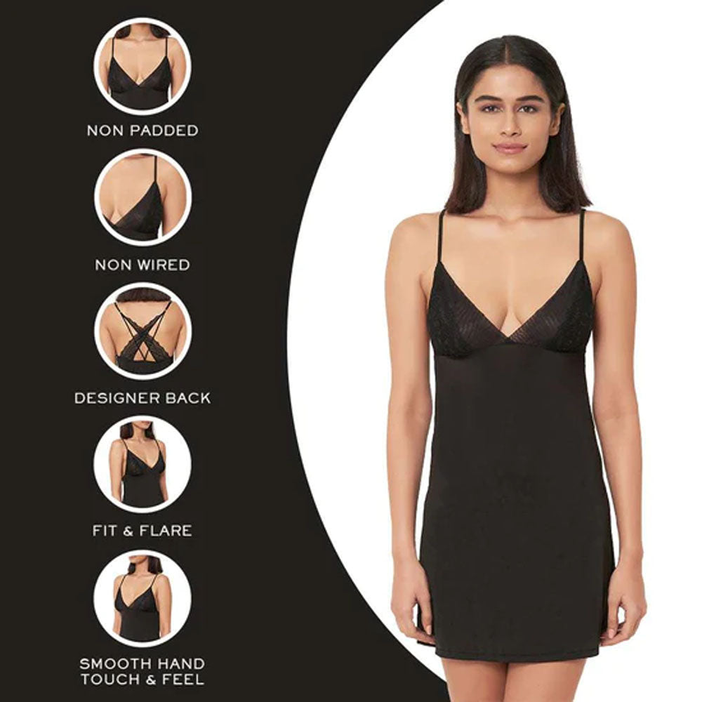 Zephyr Non Padded  Non Wired Bridal Wear Short Satin Babydoll Chemise - Black