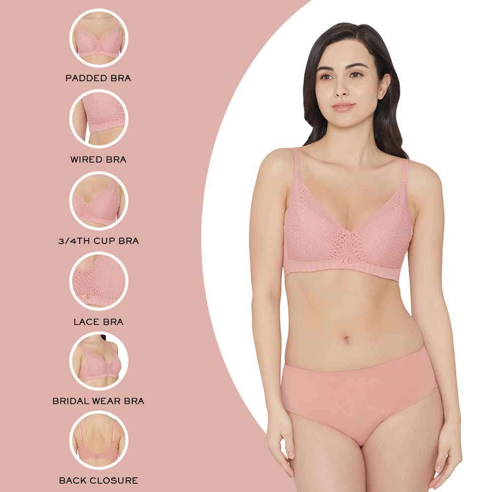 Forma Padded Wired 3/4th Cup Everyday Wear Medium coverage Lace Bra - Pink