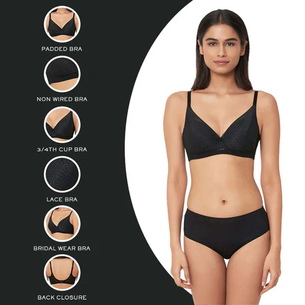 Forma Padded Wired  3/4th Cup Everyday Wear Medium coverage Lace Bra - Black