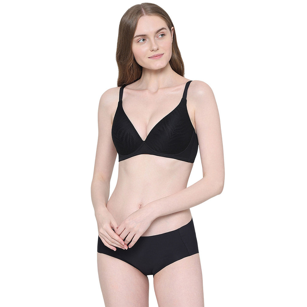 Mysa Padded Non-Wired 3/4th Cup Everyday Wear Medium coverage T-Shirt Bra - Black