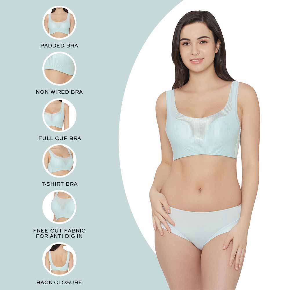 Aura Padded Non-wired 3/4th Cup Everyday Wear Full coverage Bra - Mint Green