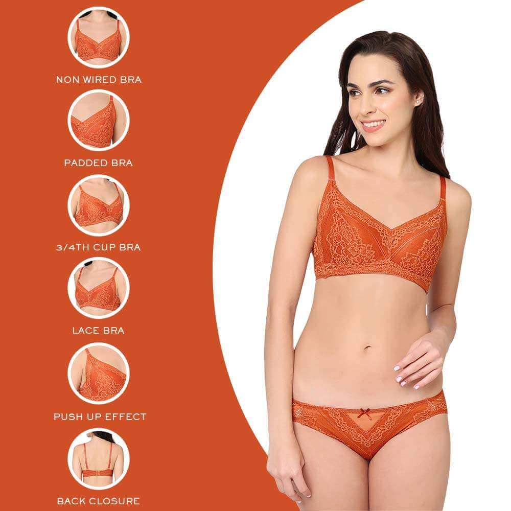 Lucy Padded Non-Wired 3/4th Cup Bridal Wear Medium coverage Fashion Bra - Rust