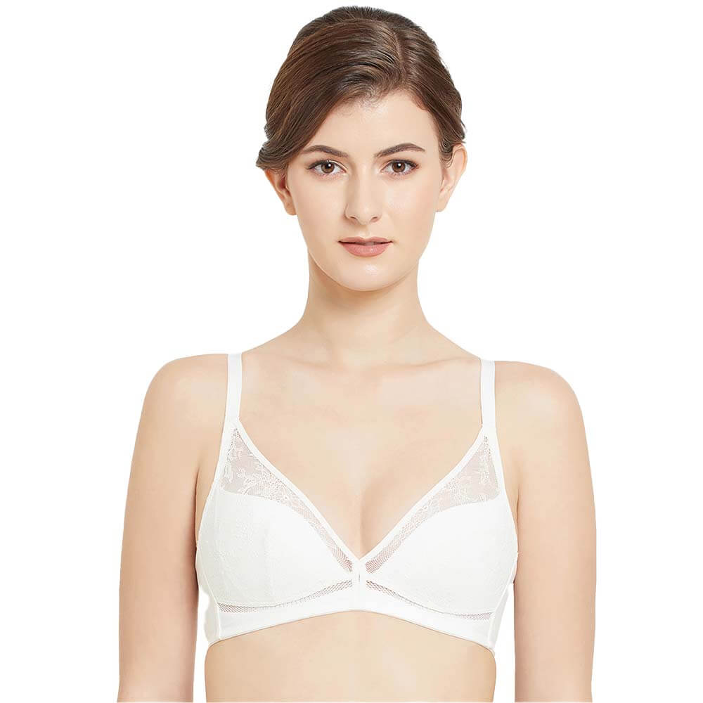 Looping Padded Non-wired 3/4th Cup Everyday Wear Medium coverage Lace Bra - Ivory