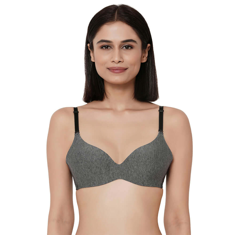 Synchro Padded Non-Wired 3/4th Cup Everyday Wear T-Shirt Bra - Dark Grey