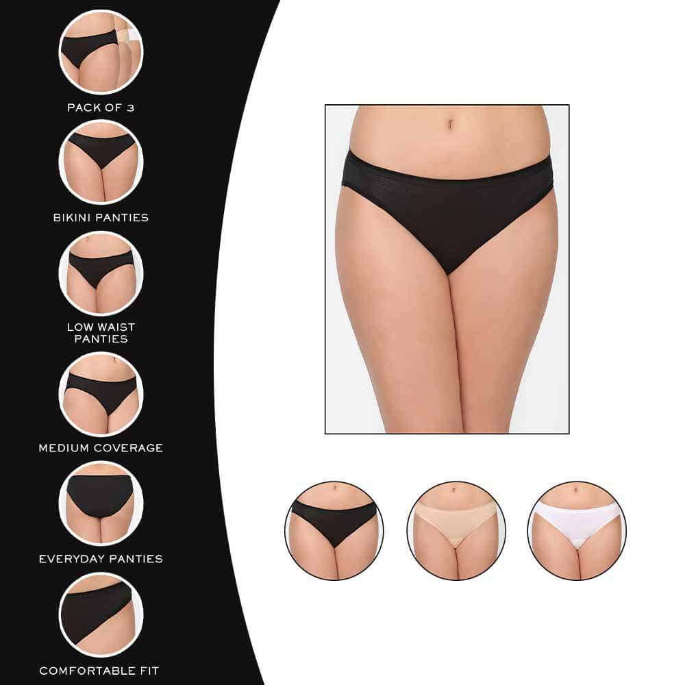 Cotton Low Waist Medium Coverage Everyday Wear Pack of 3 Bikini Panty